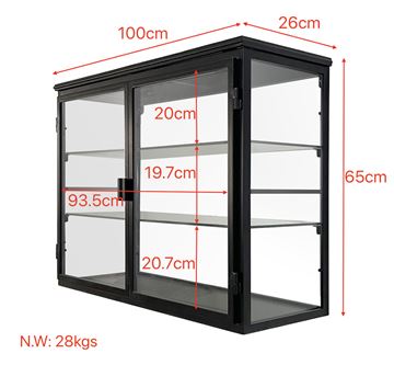 Daneline væghængt sortlakeret Vitrineskab i Metal/jern H 65 x B 100 cm.